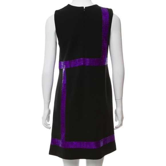 Lisa Perry wool black dress with purple sequin stripes, size small - Picture 2 of 4